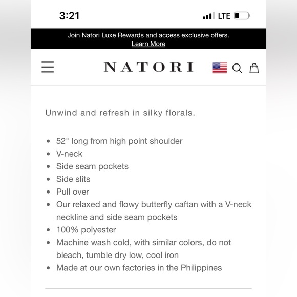 - Natori Hanami navy floral print caftan vneck size M - Picture 12 of 12